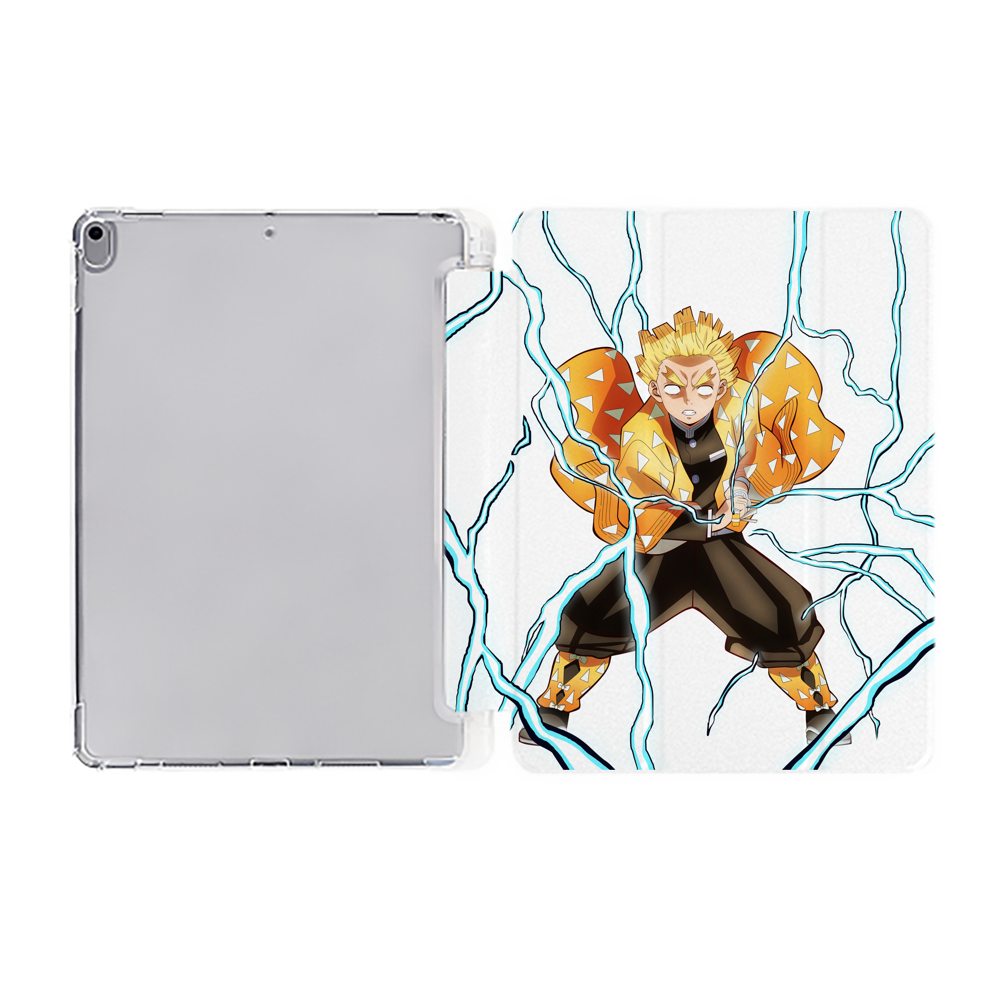 （画像用） 鬼滅の刃（きめつのやいば）我妻 善逸／あがつま ぜんいつ Agatsuma Zenitsu IPad ケース ペン収納付き 三つ折りスタンド PUレザー×シリコン 対応機種9.5/10.5/10.9インチ
